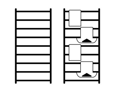 Elbise kurutma askısı. Kuru giysiler için ayakta dur. Boş arkaplanda izole vektör çizimi. Siyah siluet.