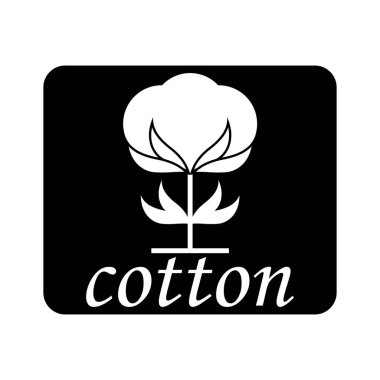 Pamuk çiçeği logosu. Boş arkaplanda vektör etiketi ve simgesi. İzole edilmiş siyah beyaz siluet. 