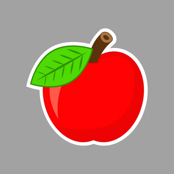 Pegatina Manzana Roja Con Hoja Verde Rama Clipart Vectorial Sobre — Vector de stock