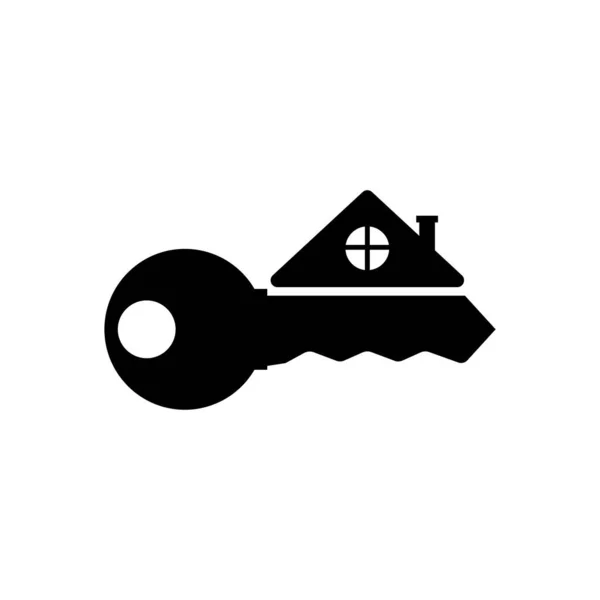 大きな鍵と小さな家のアイコン デザインテンプレート 黒と白のベクトルのクリップアートと図面 隔離されたシンプルなホームロゴ — ストックベクタ