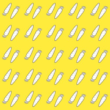 Siyah beyaz havuç illüstrasyonu. Beyaz arka planda havuç çizimi. Basit siyah kenarlı havuç çizimi. El çizimi havuç illüstrasyonu.