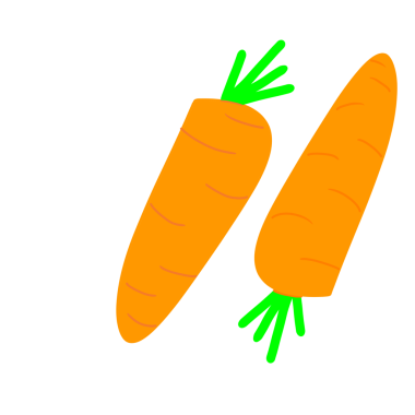 Çizgi film havucu illüstrasyonu. El yapımı havuç sebze ikonu. Havuç meyve sembolü ve portakal dilimi.