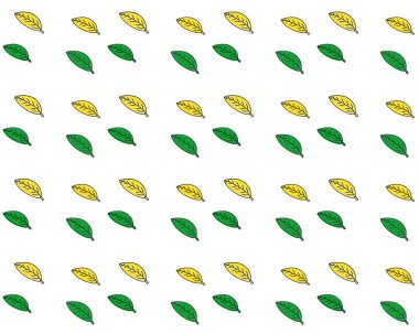 Yeşil ve sarı yaprak çizimi. Renkli arka planda elle çizilmiş yaprak deseni. pürüzsüz desen bırakır.