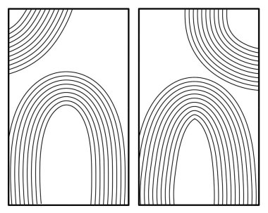 Dairesel siyah duvar kağıtları seti. Çağdaş tarz soyut sanat çizimleri. Duvarlar ve iç mekanlar için bohem bir kavram.