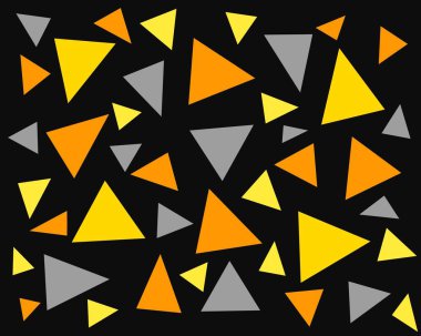 Beyaz arka planda sarı, turuncu ve kahverengi renkli üçgenlerin kusursuz deseni. Basit geometrik soyut tasarım.
