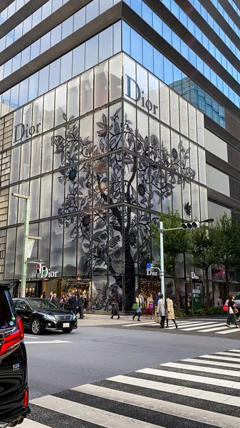 Tóquio, Japão - 19 de novembro de 2019: sinal da loja Dior no distrito de Ginza, em Tóquio, Japão. — Fotografia de Stock