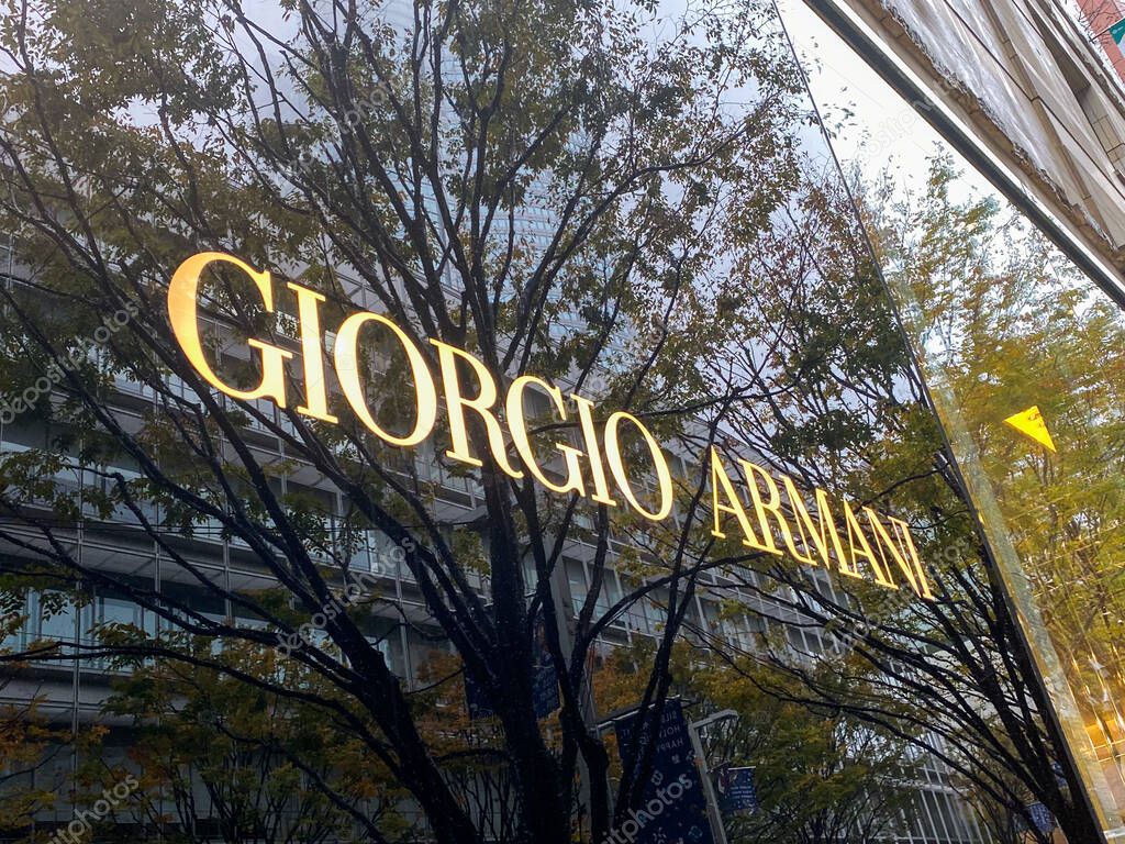 Tokyo, Japan - 23 November 2019: Giorgio Armani store sign at Ginza district in Tokyo, Japan. High quality photo