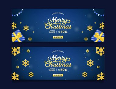 Tatil afişlerinde altın kar taneleri, hediyeler ve cesur bir Mutlu Noeller mesajı yer alır. Terfi, indirim ve mevsimlik kampanyalar için mükemmel, şenlikli tezahürat ve özel teklifler iletiyor..