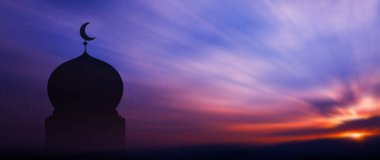 Ramazan arka planı. Hilal aylı cami silueti. Ramazan veya İslami, Ramazan Kareem kutlaması dini geçmişi. Değil ai