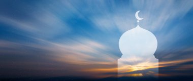 Ramazan arka planı. Hilal aylı cami silueti. Ramazan veya İslami, Ramazan Kareem kutlaması dini geçmişi. Değil ai