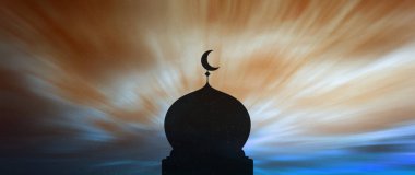Ramazan arka planı. Hilal aylı cami silueti. Ramazan veya İslami, Ramazan Kareem kutlaması dini geçmişi. Değil ai