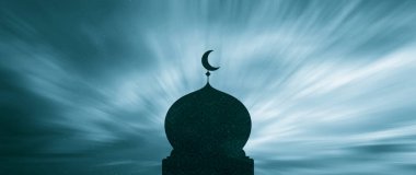 Ramazan arka planı. Hilal aylı cami silueti. Ramazan veya İslami, Ramazan Kareem kutlaması dini geçmişi. Değil ai