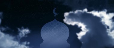 Ramazan arka planı. Hilal aylı cami silueti. Ramazan veya İslami, Ramazan Kareem kutlaması dini geçmişi. Değil ai