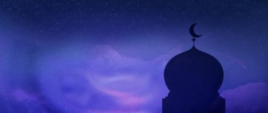 Ramazan arka planı. Hilal aylı cami silueti. Ramazan veya İslami, Ramazan Kareem kutlaması dini geçmişi. Değil ai