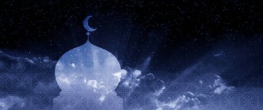 Ramazan arka planı. Hilal aylı cami silueti. Ramazan veya İslami, Ramazan Kareem kutlaması dini geçmişi. Değil ai