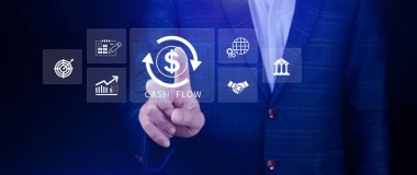 Cash Flow ve Finansal Analiz Simgeleri Konsepti. finansal yönetim, bütçe, iş büyümesi, para ve gelir, kar veya bankacılık, iş yatırım stratejisi. Değil ai