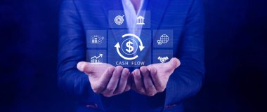 Cash Flow ve Finansal Analiz Simgeleri Konsepti. finansal yönetim, bütçe, iş büyümesi, para ve gelir, kar veya bankacılık, iş yatırım stratejisi. Değil ai