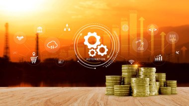 Otomasyon ve IOT Yazılım Teknolojisi İşletme Konsepti. Üretkenliğin, güvenilirliğin ve iş süreçlerinin iyileştirilmesi, teknolojik ve ticari faaliyetlerin tekrarlanabilirliği. Değil ai