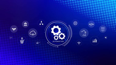 Otomasyon ve IOT Yazılım Teknolojisi İşletme Konsepti. Üretkenliğin, güvenilirliğin ve iş süreçlerinin iyileştirilmesi, teknolojik ve ticari faaliyetlerin tekrarlanabilirliği. Değil ai