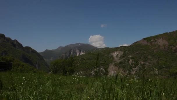 아제르바이잔 카프카스 산맥, 카프카스 산맥에서 여름 산의 발에 강 — 비디오