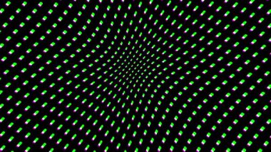 Dinamik parlayan yeşil şebeke karanlık bir hipnotik uzayda yer değiştirir ve büker.