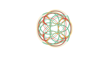 Çok renkli kıvrımlı çizgiler dinamik bir küre oluşturuyor.
