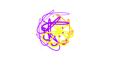 Siyah üzerine mor, sarı ve turuncu renkli parlak ve soyut karalamalar.