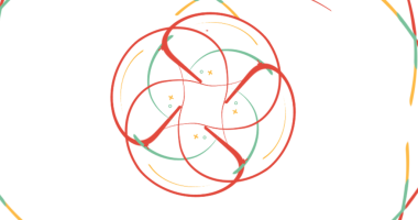 Canlı neon halkalar dinamik soyut tasarım ile kesişir
