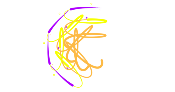 Girdap gibi sarı ve mor çizgileri olan canlı, soyut bir sanat eseri.