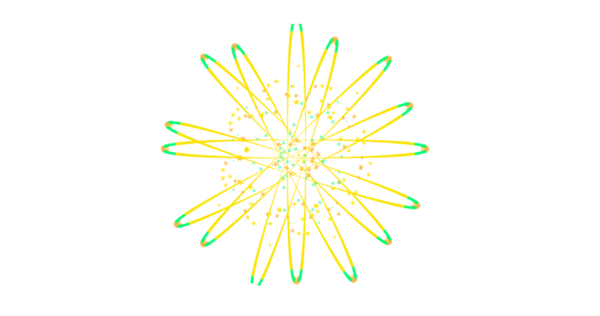 Siyah arkaplanda parlak sarı ve yeşil ışık patlaması