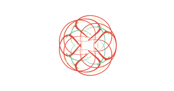 Siyah üzerinde kırmızı ve yeşil çizgiler olan dinamik geometrik desen