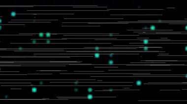 Siyah arkaplanda dinamik beyaz çizgilerle parlayan mavi parçacıklar