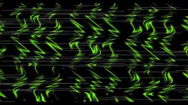 Siyah zemin üzerinde dinamik çizgilerle canlı yeşil soyut desen