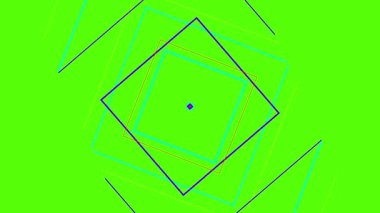 Canlı geometrik şekiller parlak yeşil arka planda dinamik bir şekilde hareket eder