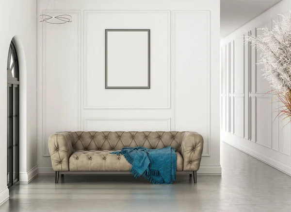 Interior Studio Yang Hidup Mock Gaya Klasik Putih Frame Tergantung — Stok Foto
