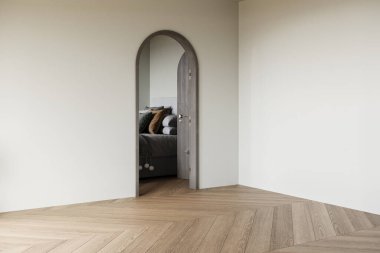 Boho konforlu boş oturma odası tasarımı, pastel renkli duvar modeli,