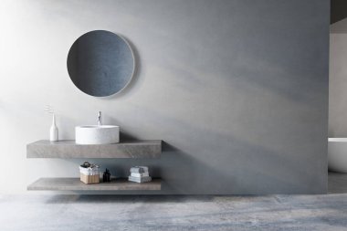 Gri minimalist banyo içi. 3d oluşturma