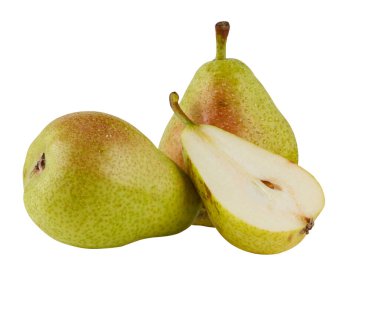 Taze yeşil armut meyvesi kırpma yolu ile izole edilmiş beyaz arkaplanı keser