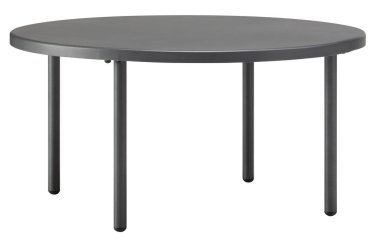 Yuvarlak masa Minimalist, dört ayaklı, izole edilmiş, kırpma yolu olan beyaz bir arkaplan.