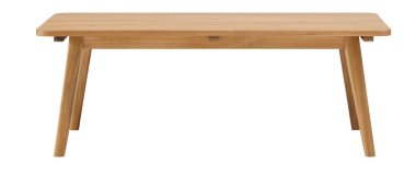 Minimalist kare düz köşeli ahşap masa kesme yolu ile izole beyaz arka plan