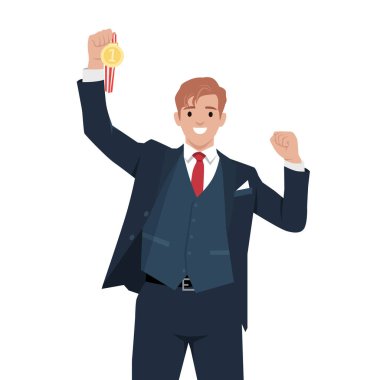 Başarılı İşadamı Altın Madalya sahibi. Düz vektör çizimi beyaz arkaplanda izole edildi