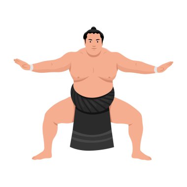 Sumo Güreşçisi Dövüş Duruşmasında. Düz vektör çizimi beyaz arkaplanda izole edildi