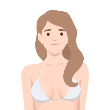 Beyaz bikini giyen neşeli bir kadın. Düz vektör çizimi beyaz arkaplanda izole edildi