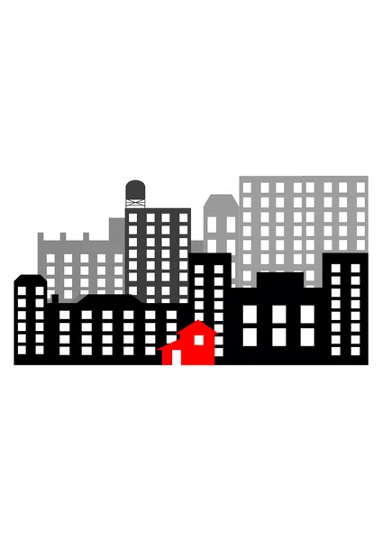 Zwarte stad en rode huisje vector — Stockvector