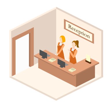 Resepsiyon masasında otel vektör izometrik