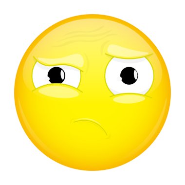 Ne emoji. Duygu anlamıyorum. Şaşkın ifade. Vektör çizim gülümseme simgesi.