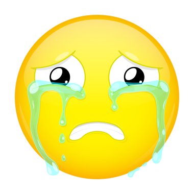 Üzgün ağlayan emoji. Kötü duygu. Ağlayan surat. Vektör çizim gülümseme simgesi.