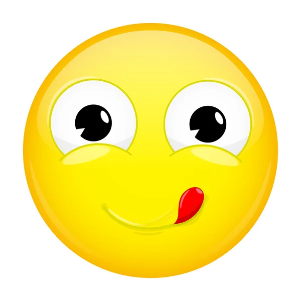 Lecca labbra emoji. Ottima emozione. Deliziosa emoticon. Illustrazione vettoriale icona sorriso . — Vettoriale Stock