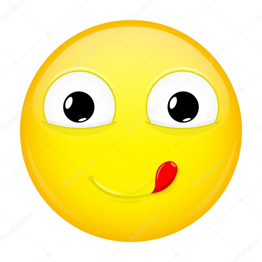 Icon licking lips emoji Lick lips emoji. Good emotion. Yummy emoticon. Vector illustration
