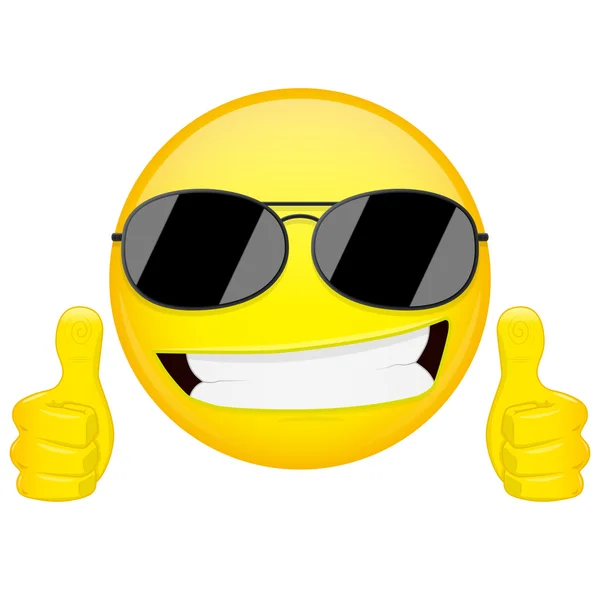 Good idea emoji. Thumbs up emotion. Cool guy with sunglasses emoticon. Vector illustration smile icon. — Stock Vector